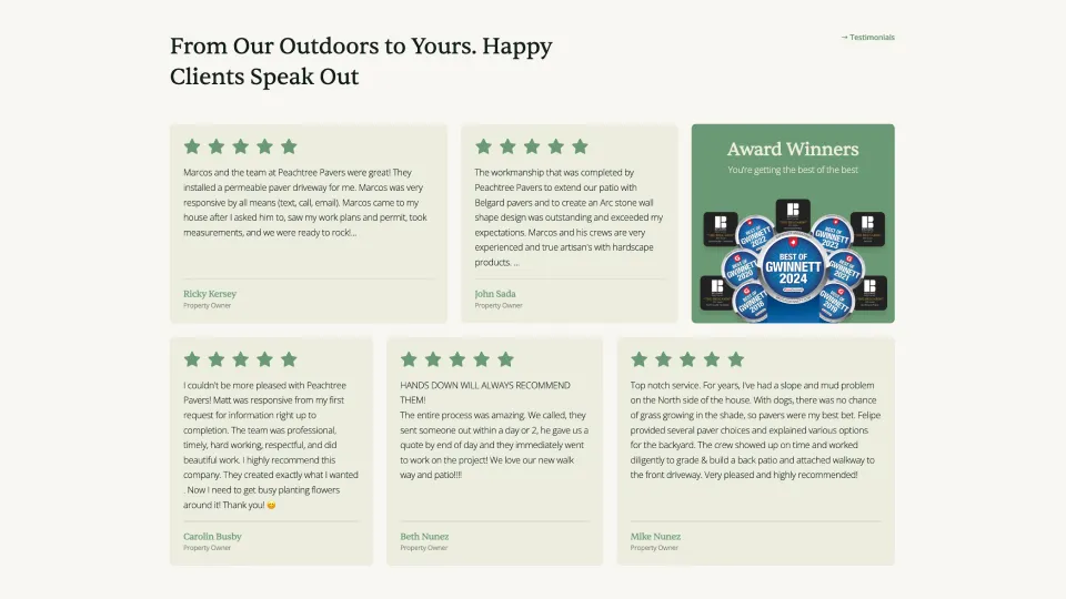 Peachtree Pavers desktop view