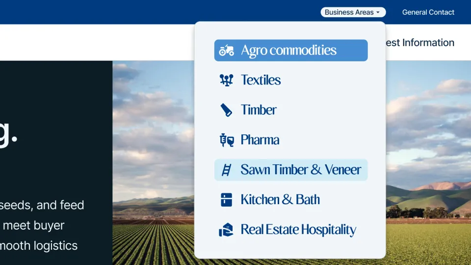 Sudima's dropdown navigation