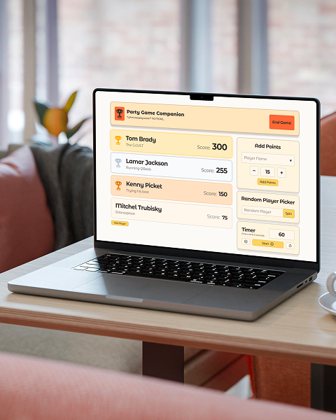 A mockup of the Party Game Companion App
